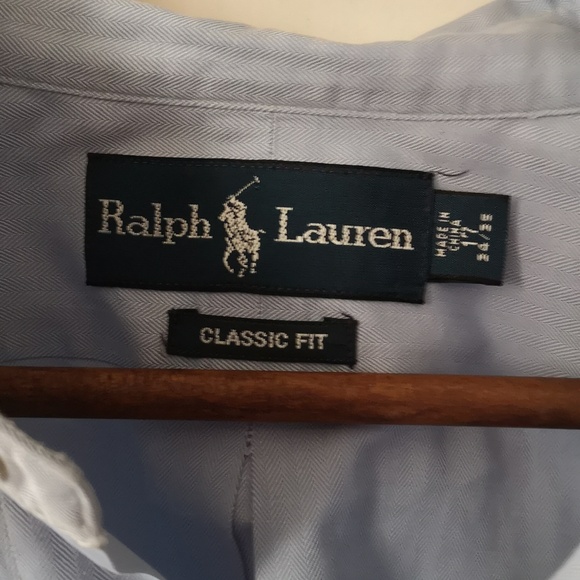Men's Ralph Lauren Classic Button Down Blue Shirt w Logo Size 17 EUC Dry Cleaned - Picture 2 of 7
